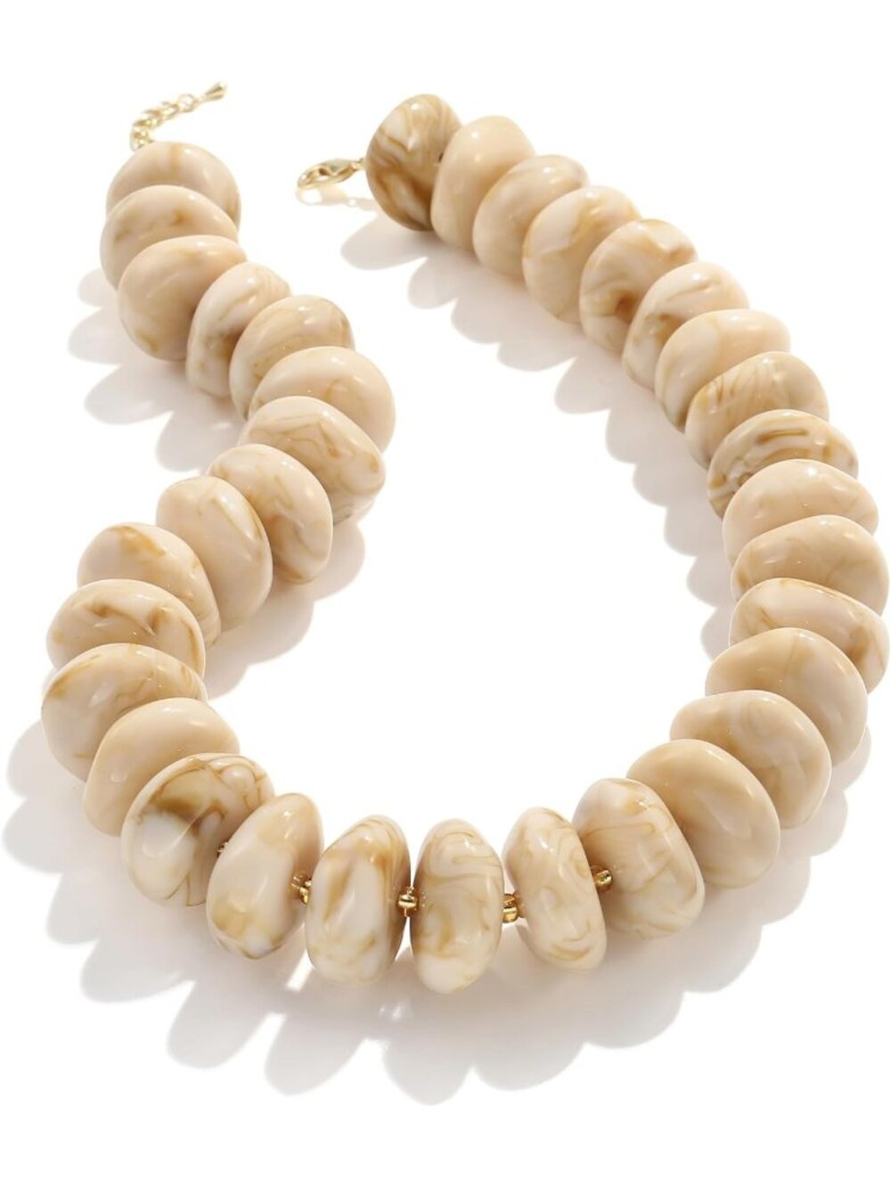 Women's Beige Resin Beaded Choker Gold Plated Chunky Large Bead Necklace